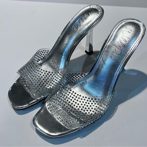 Women's Silver Clear Slide Heel Sandals